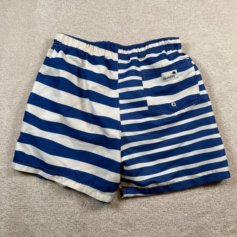 Boardies Swim Trunks Mens Medium Blue White Striped Drawstring Mesh Lining